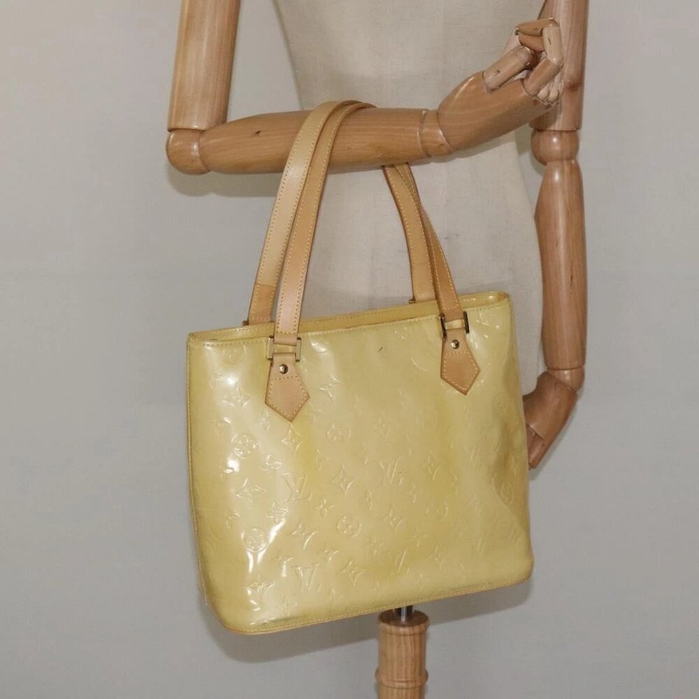 LOUIS VUITTON Monogram Vernis Houston Hand Bag Lime Yellow LV Auth - Picture 14 of 16